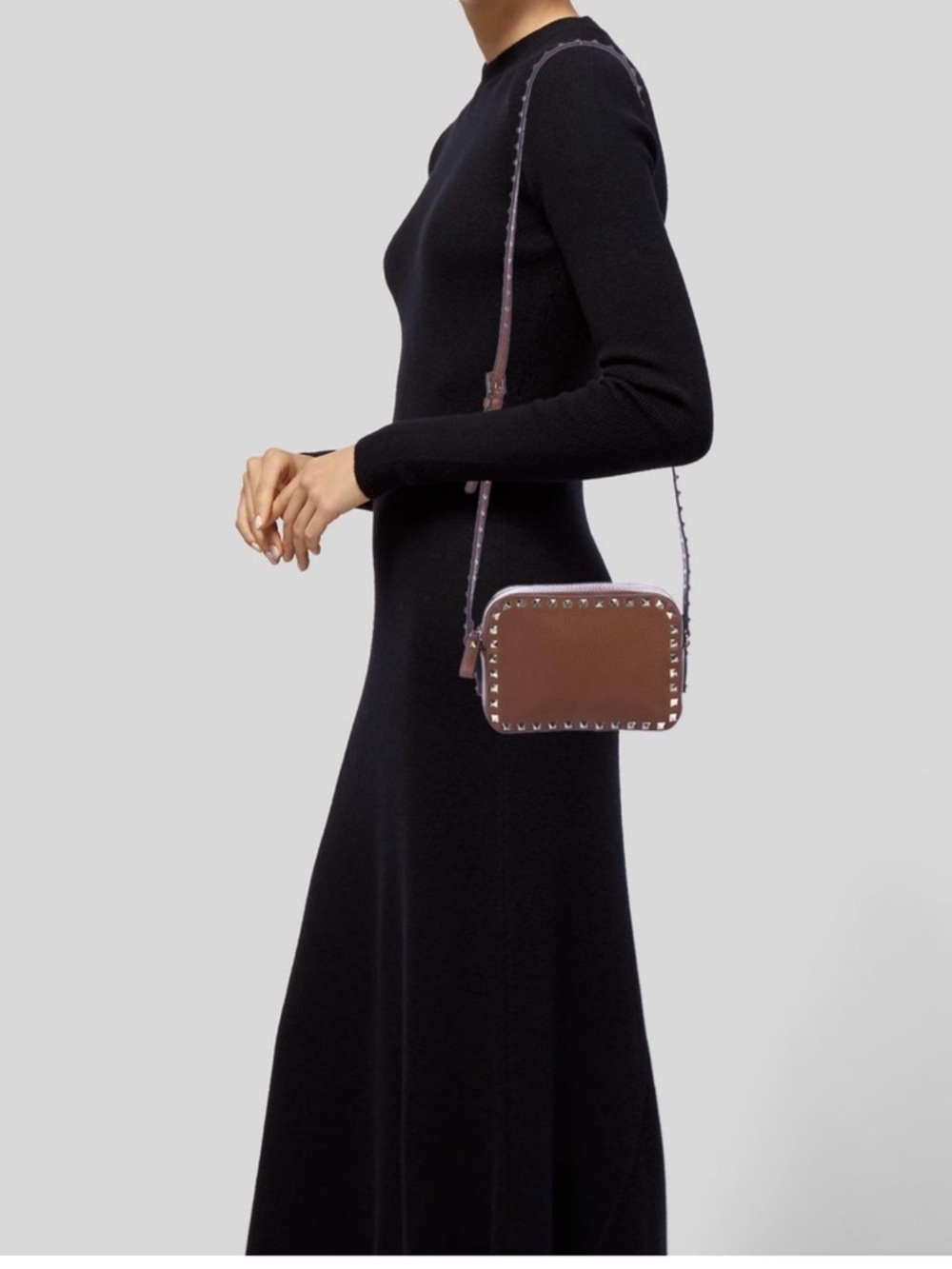 Valentino Rockstud Brown Leather Crossbody Bag - Picture 5 of 10